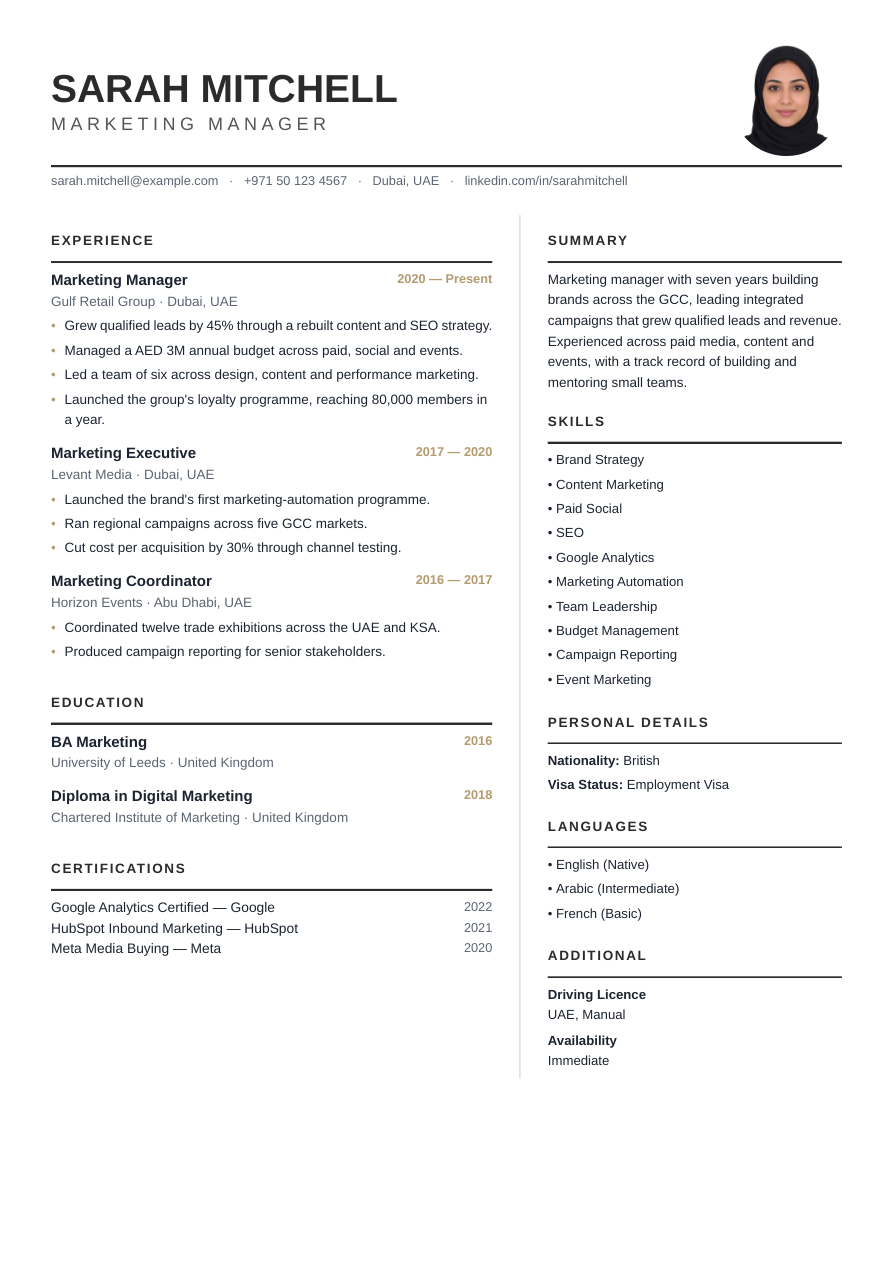 Beige Executive CV template preview