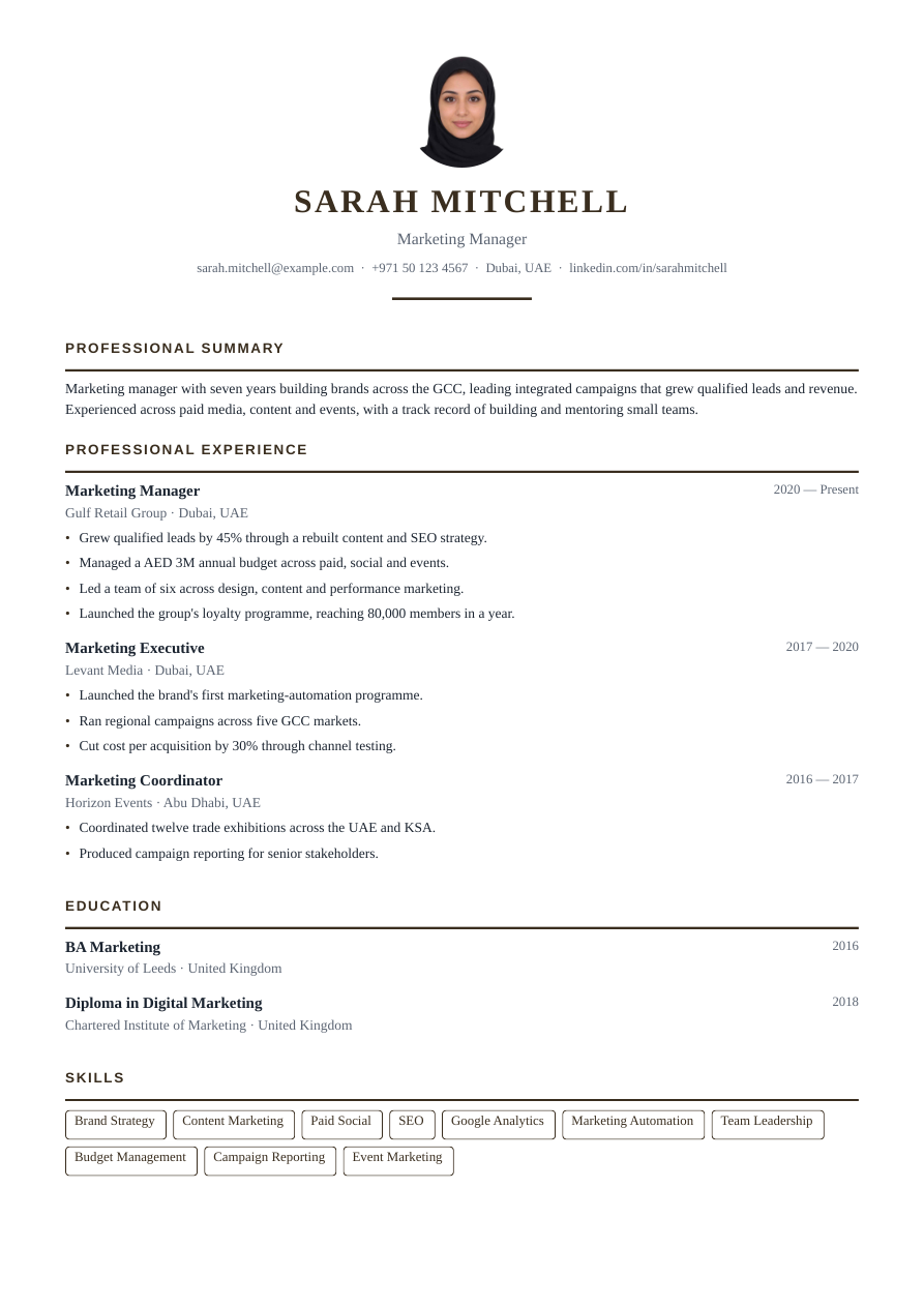 Executive Serif CV template preview