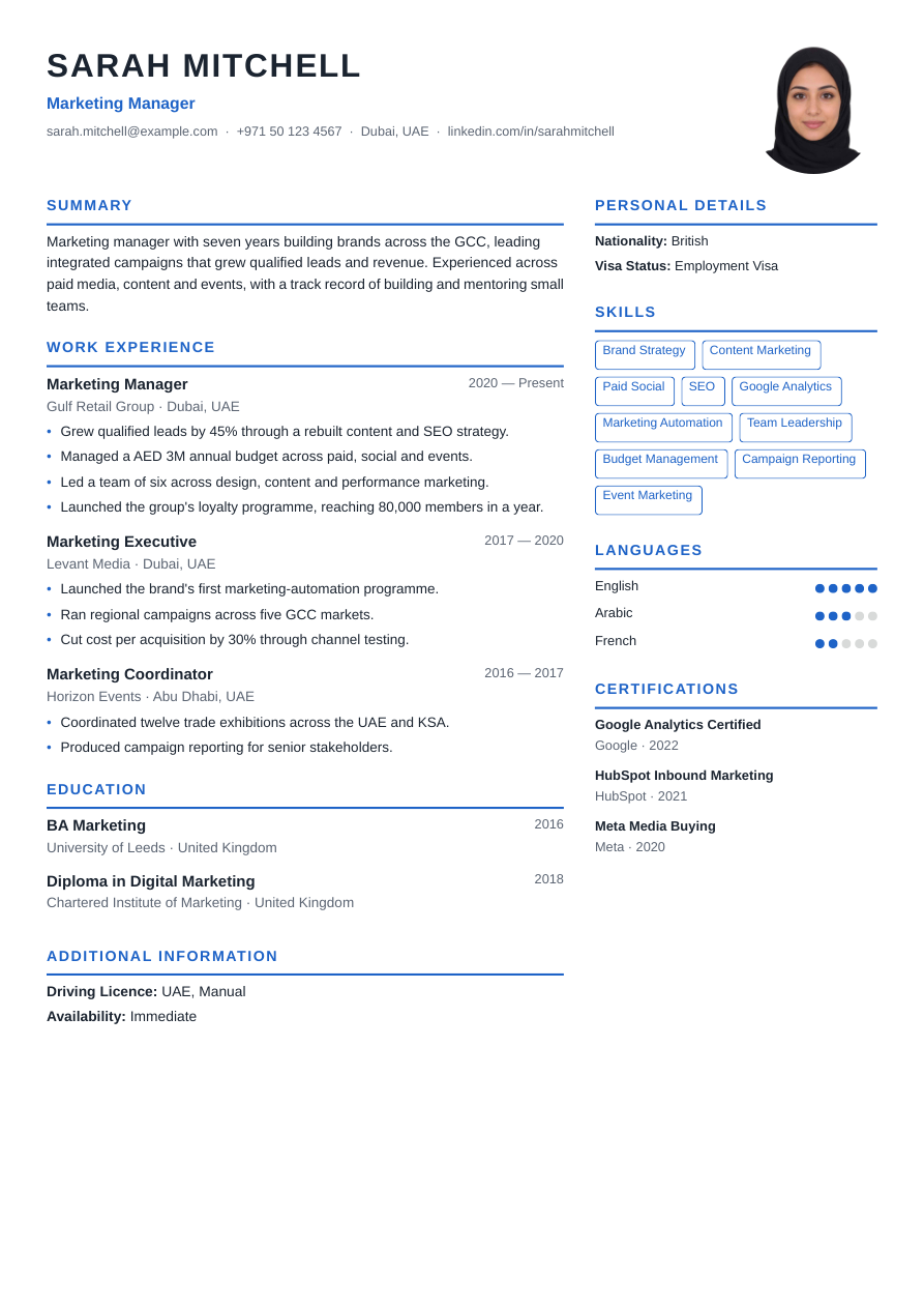 Executive Blue CV template preview