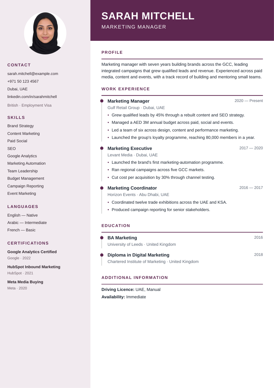 Plum Graduate CV template preview