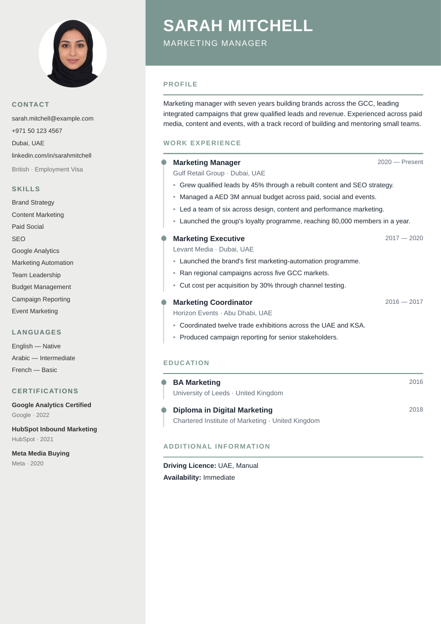 Sage Professional CV template preview