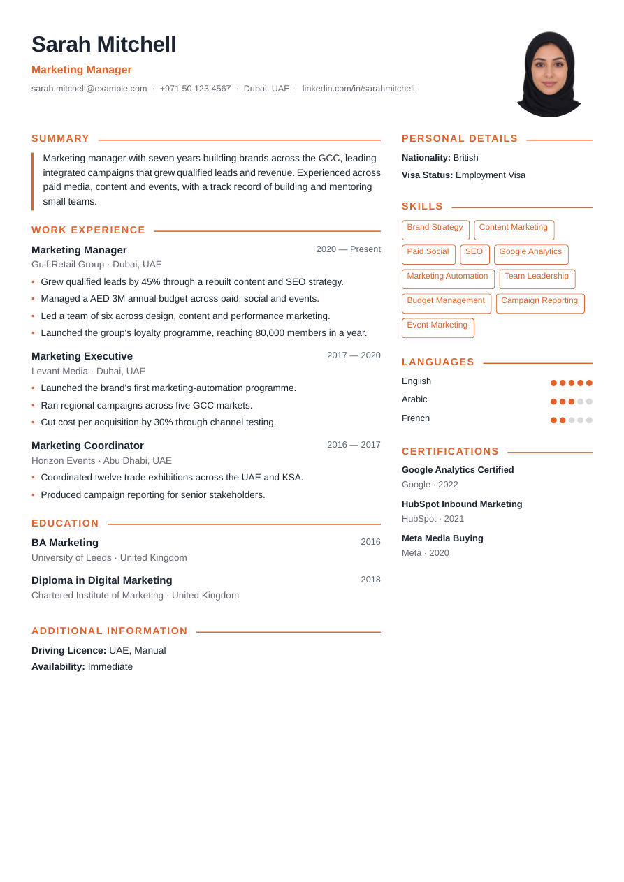 Coral Professional CV template preview