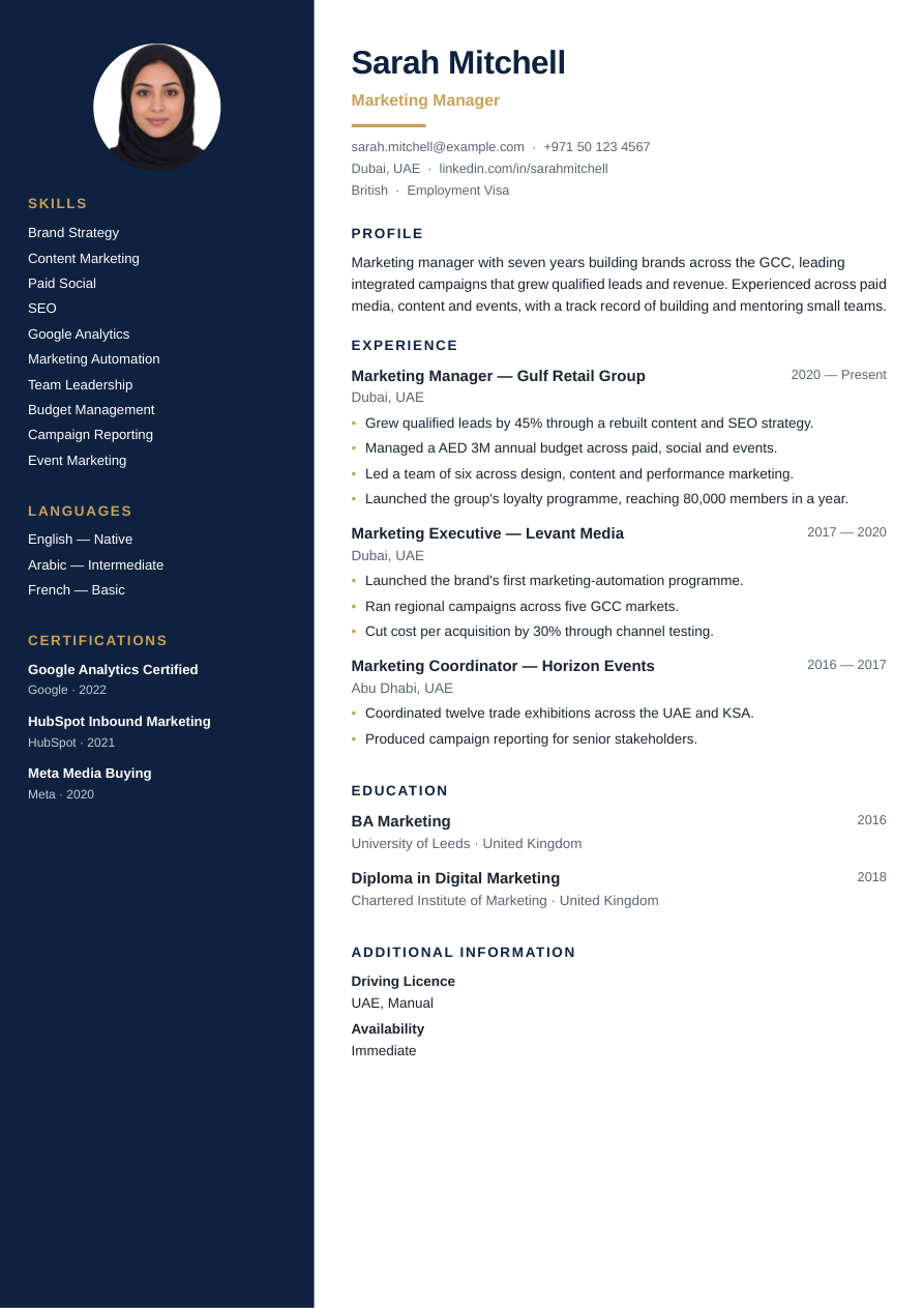 UAE Professional CV template preview